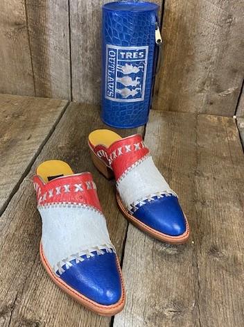 Red White & Blue Ostrich Hand Laced  Tres Outlaws Women's Mule 1355*