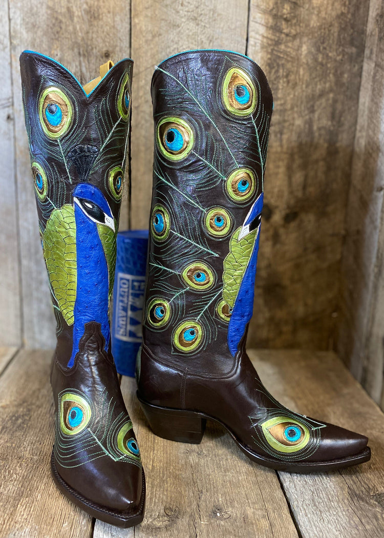"Glory " Peacock Black Ostrich & Calf The Phoenix Collection"2439