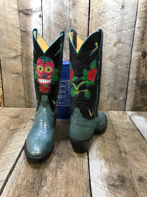 Teal Lizard "Rosebud " Teal Tres Outlaws Women's Classic Boot 1453