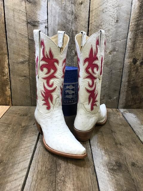 White Ostrich & Hot Pink Inlay Tres Outlaws Women's Classic Boot 2119