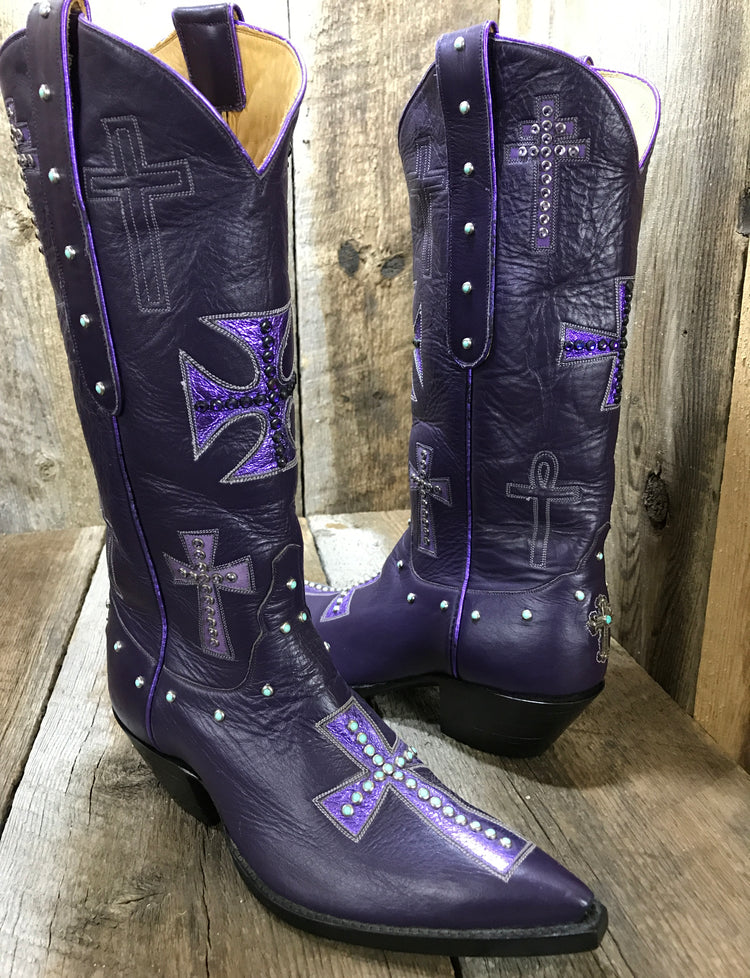 Ultimate Purple Cross Swarovski Crystal Tres Outlaws Women's   Boot 1302 *