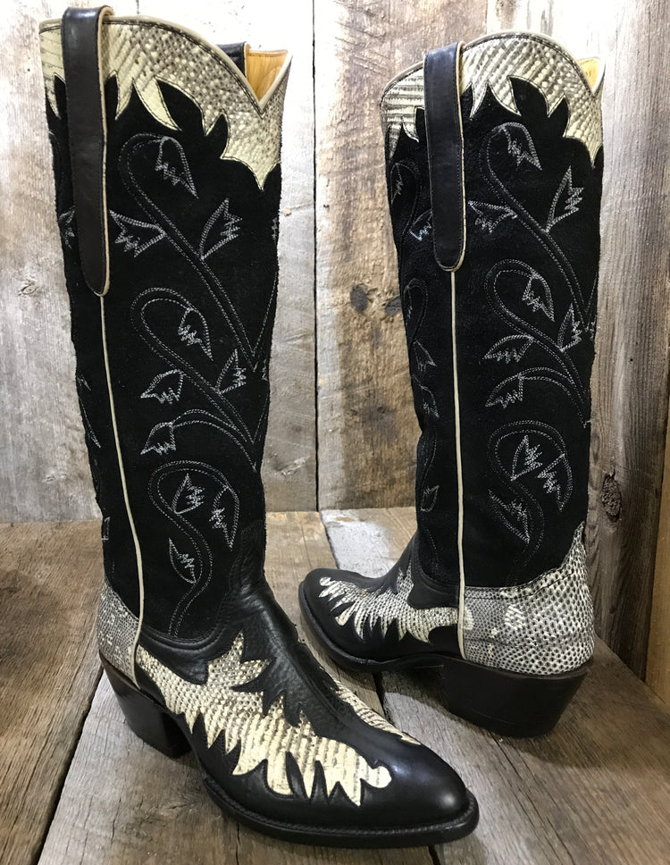 Black Buffalo & Nat. Ring Lizard Suede Top Tres Outlaws Tall  1347