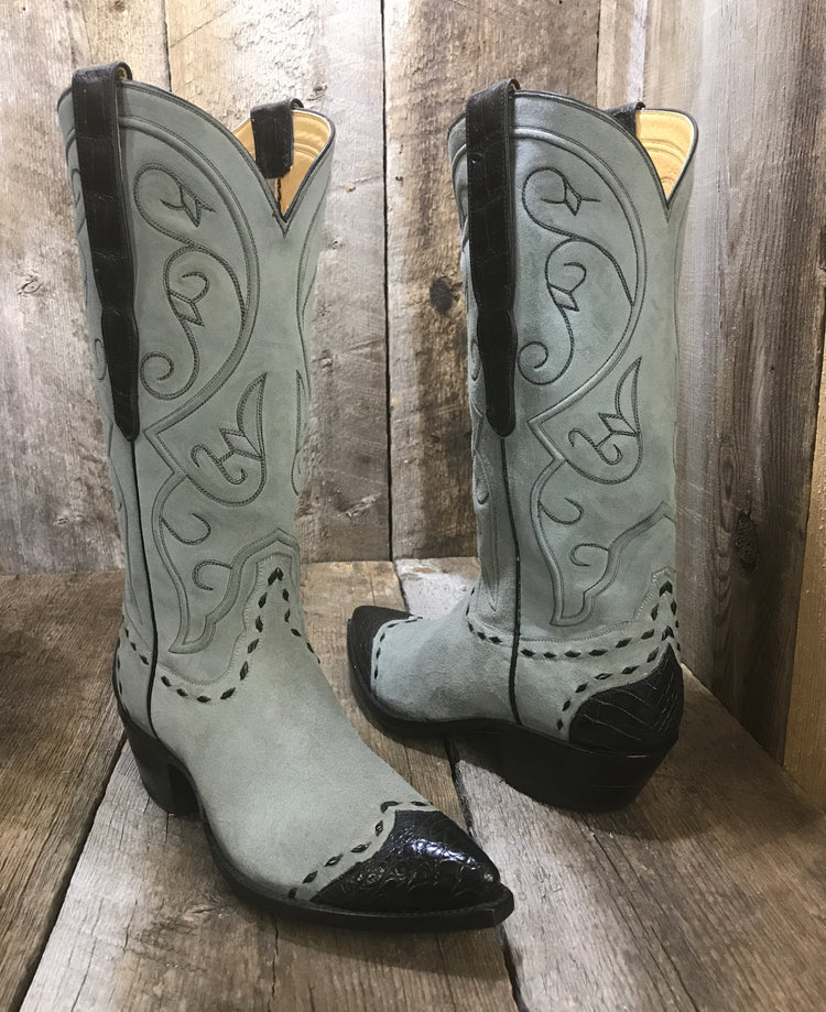 Blue Suede Kangaroo & Gator  Tips Tres Outlaws  Women's Classic Boot  1519@