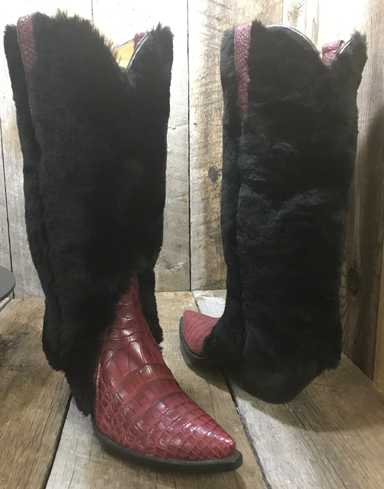New Zealand  Sheep & Burgundy Alligator Tres Outlaws Women's Classic "Montana Collection" 1429 *