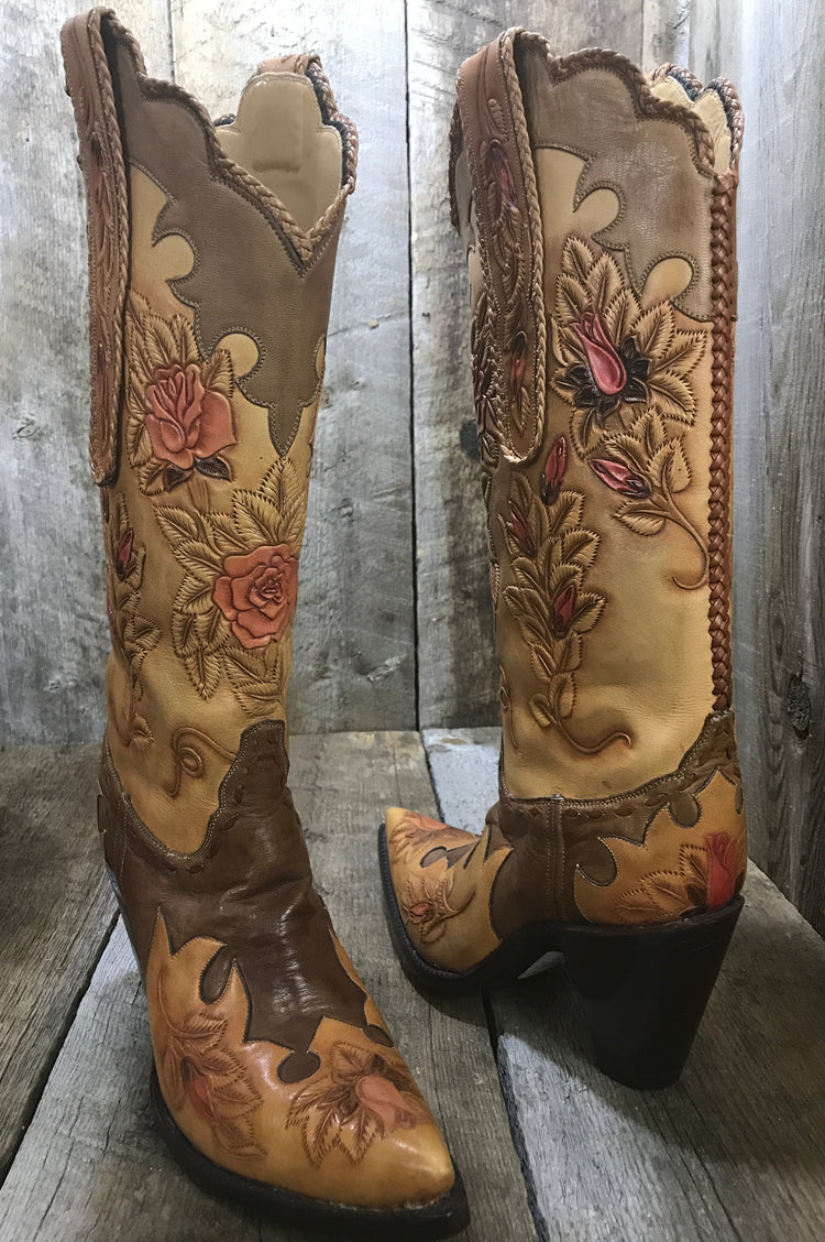 "The Karina "  Tooled & Braided Flower Tres Outlaws  Women's Tall Boot 1652