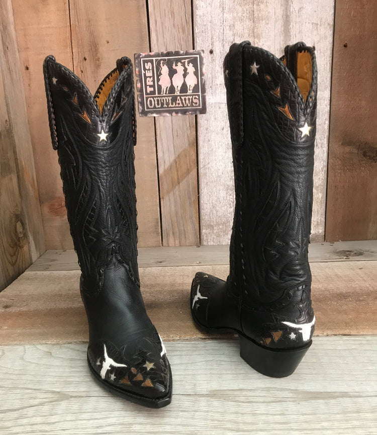 Longhorn Cover Boot Black Tres Outlaws Women's Classic  1326 *