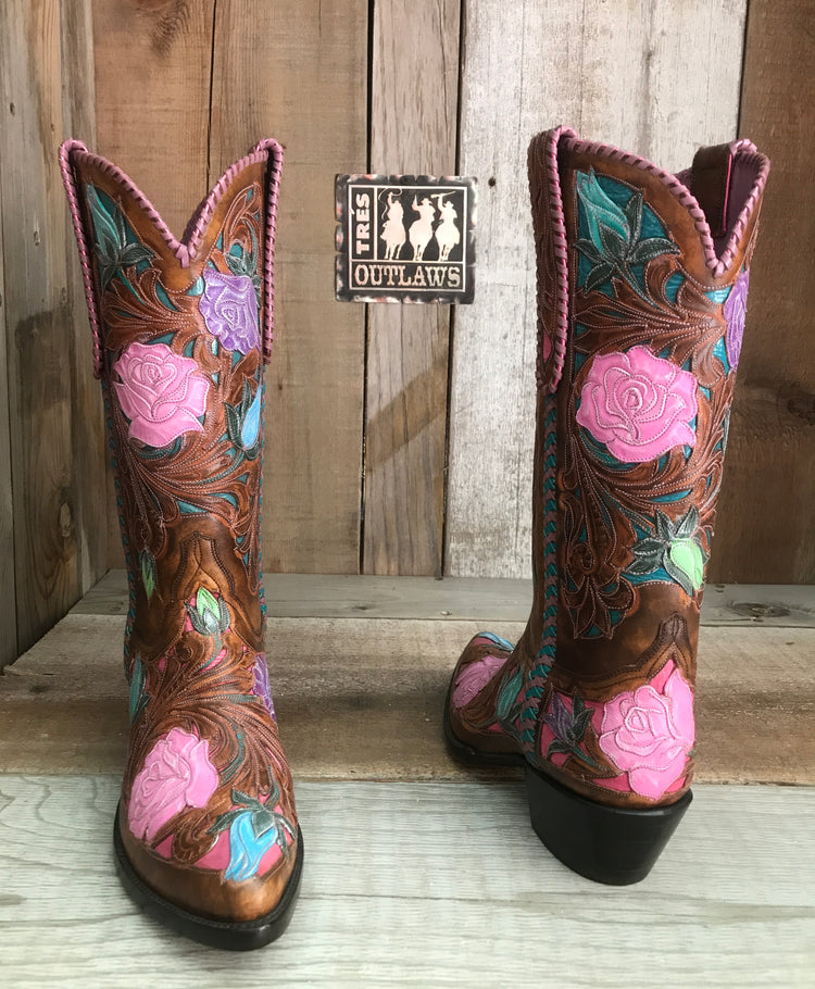 My Favorite Roses Tres Outlaws Hand Tooled Filigree Women's Classic Boot  1561 *