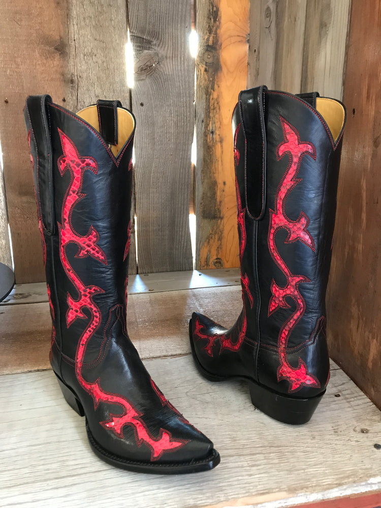 Black Calf Red Snake Tres Outlaws Women's Boots 1532 *