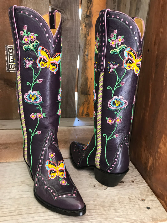 Purple Beaded Butterflies  Tres Outlaws Women's Tall Boot 1439 *