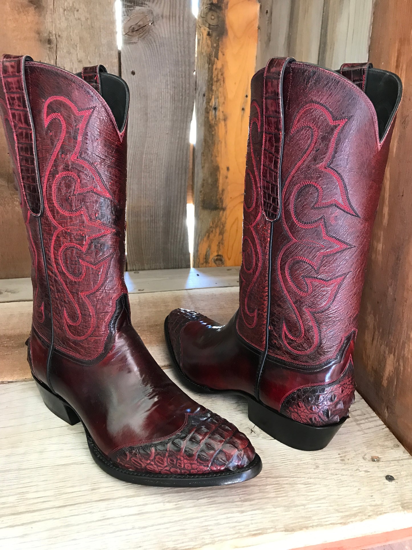 Burgundy Brush Off Calf / Crocodile  Falconhead Classic Boot 3837